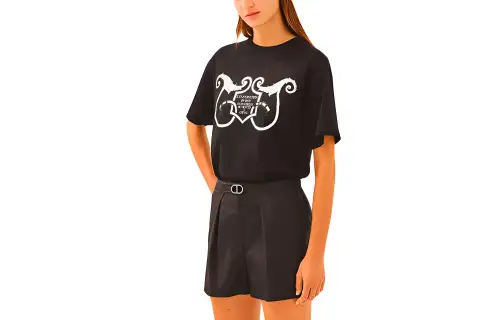 HERMES T Shirts Women's Black Crew Neck Moderate Straight Fit