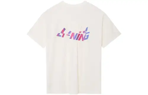 Li Ning T Shirts Women's Ecru Crew Neck Moderate Straight Fit