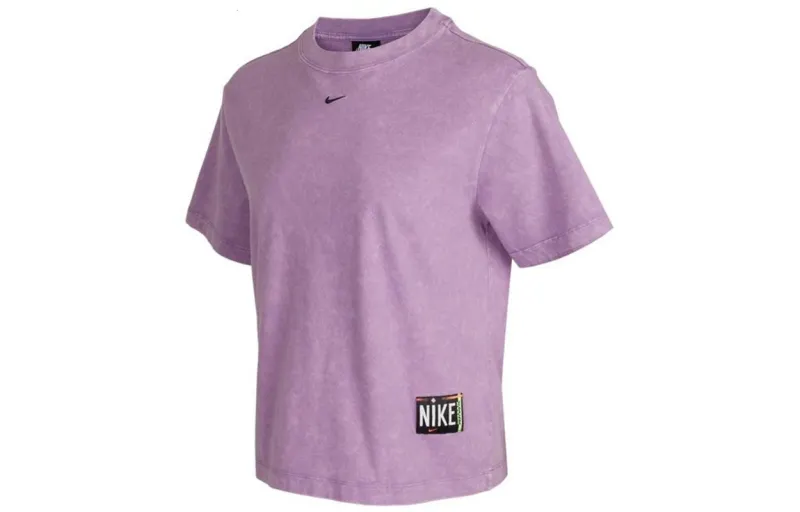 Nike T Shirts Women's Purple Crew Neck Moderate Straight Fit