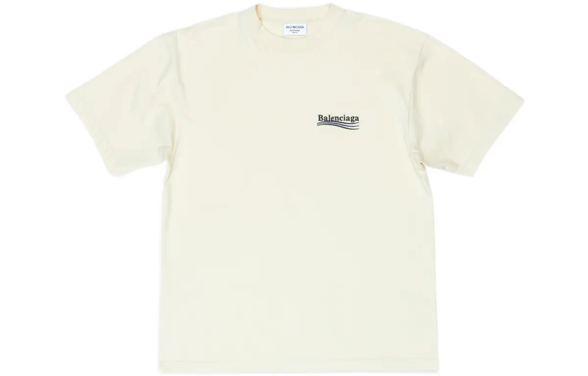 Balenciaga Political Campaign SS22 Drop Shoulder Sleeve T Shirt Women's Beige Loose Fit