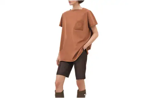 HERMES T Shirts Women's Brown Square Collar Moderate Straight Fit