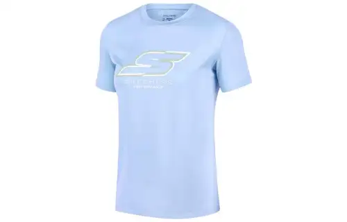 Skechers Basic Sports Collection T Shirts Women's Tranquil Blue Crew Neck Moderate Straight Fit