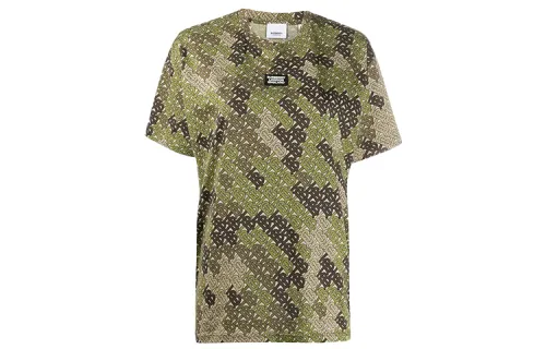 Burberry T Shirts Women's Green Camouflage Crew Neck Moderate
