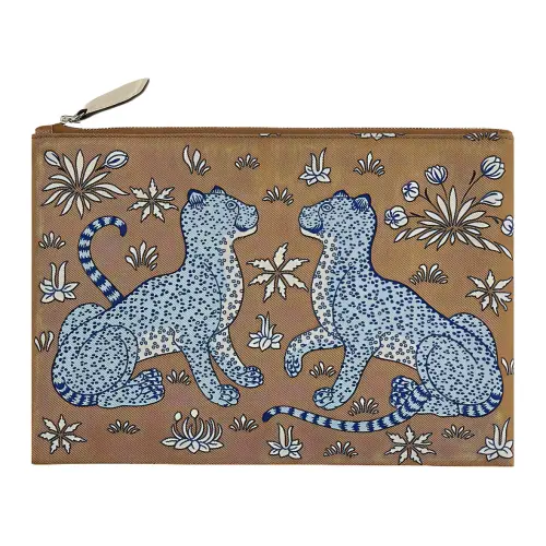 HERMES Epsom Calfskin Makeup Bag Women's Marsala Tea Brown & Blue & Cream & White