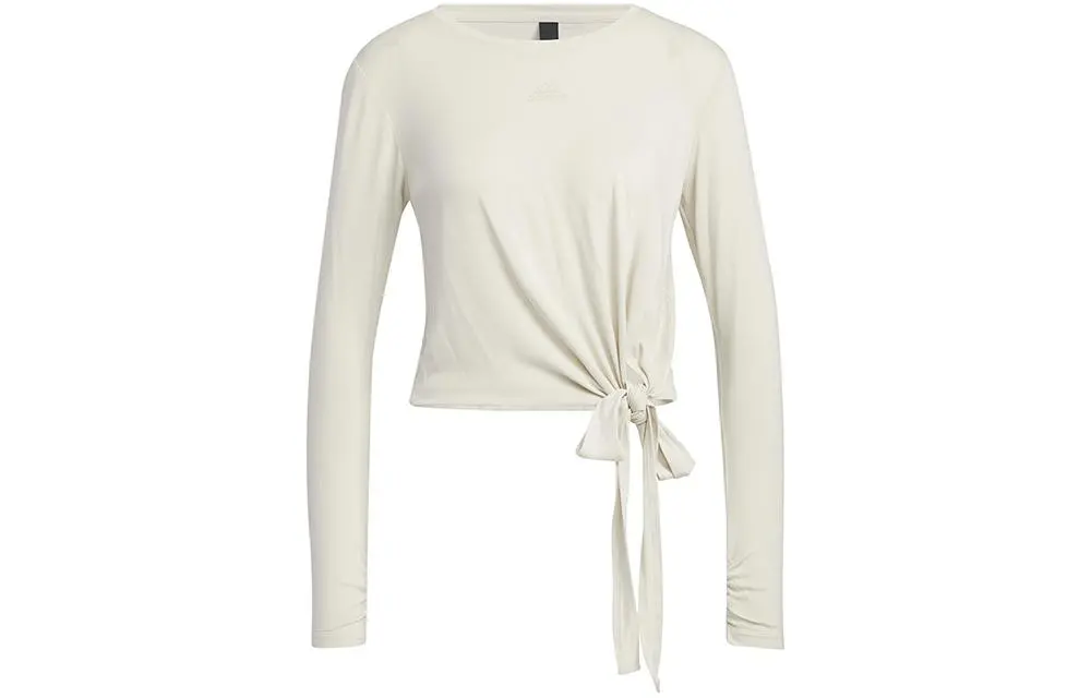 Adidas Crop Tops Women's White Crew Neck Moderate Nipped-in Waist