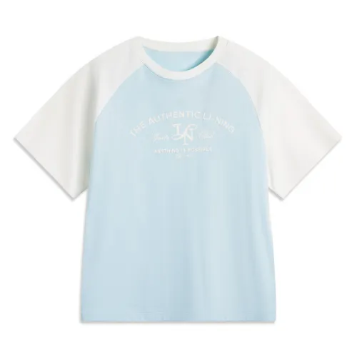 Li Ning Sports Trendy Collection Sports Lifestyle Collection T Shirt Women's Light Sky Blue/Ivory