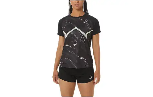 ASICS CJ LINE T Shirts Women's Black Crew Neck Moderate Straight Fit