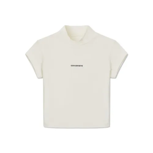 Converse WORDMARK TOP T Shirts Women's Ecru Crew Neck Moderate Other