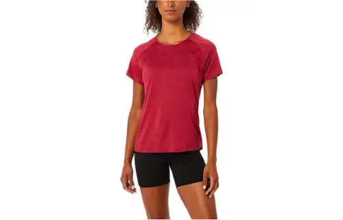 ASICS PR LYTE T Shirts Women's Burgundy Crew Neck Moderate Other