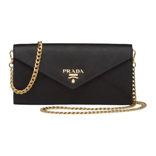 PRADA Saffiano Leather Wallet, Shoulder Bag, Crossbody Bag Women's Black