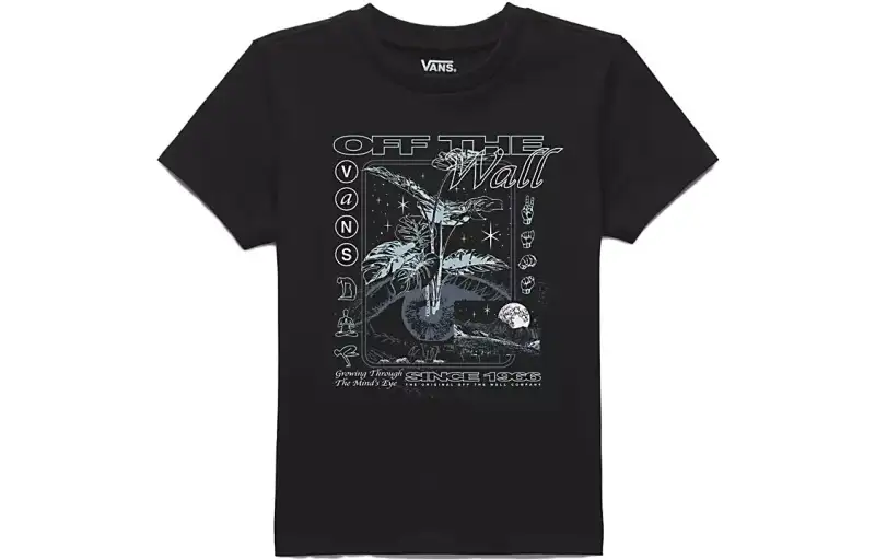 Vans T Shirts Women's Black Crew Neck Moderate Straight Fit