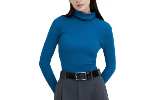UNIQLO T Shirts Women's Sapphire Blue Lapel Moderate Straight Fit