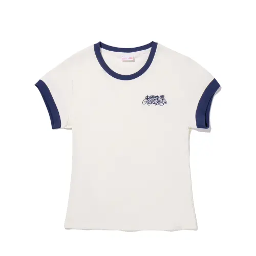 Li Ning T Shirts Women's Ecru Crew Neck Moderate Straight Fit