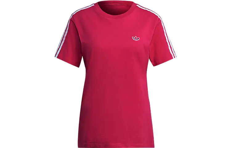 Adidas Originals T Shirts Women's Magenta Crew Neck Moderate Straight Fit