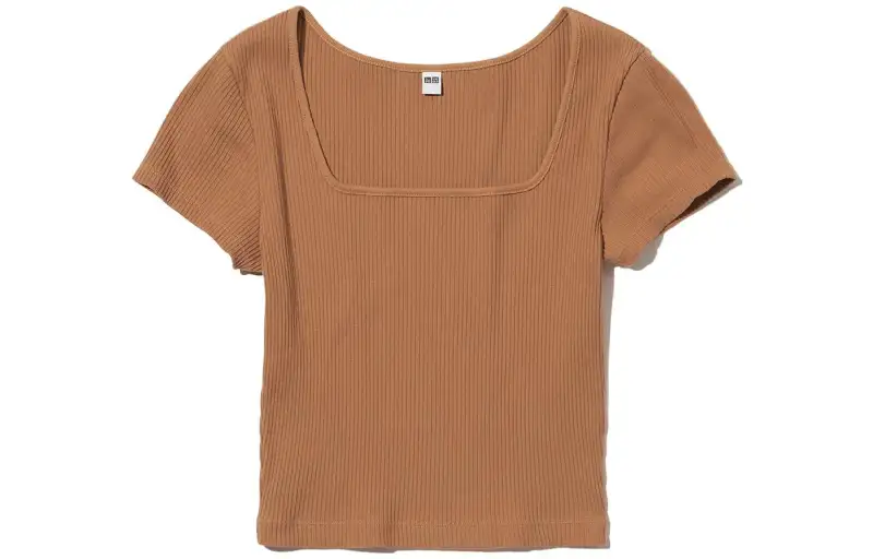 UNIQLO T Shirts Women's Camel Square Collar