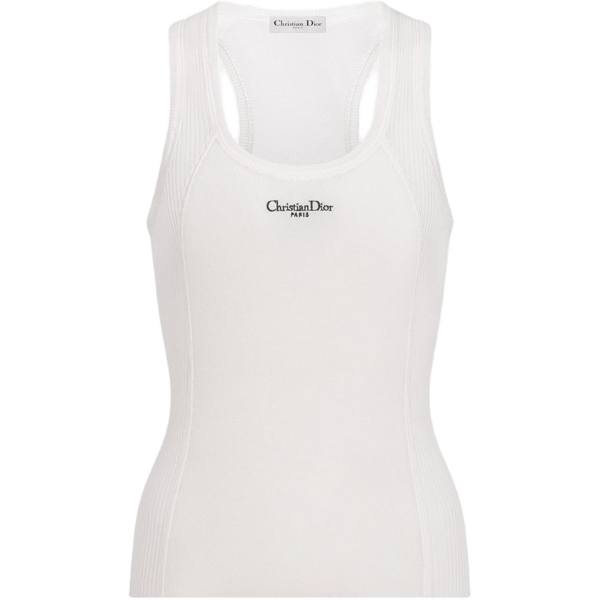 DIOR Dior SS25 spring and summer ready-to-wear series solid color mulberry silk knitted Christian Dior Paris logo embroidered vest women's off-white