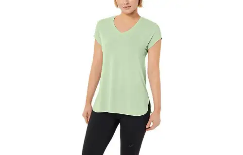 ASICS T Shirts Women's Green V Neck Moderate Straight Fit