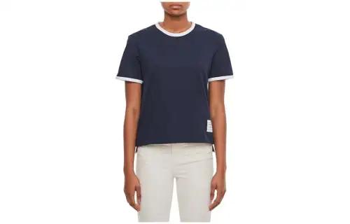 THOM BROWNE Asymmetrical summer dark blue T-shirt