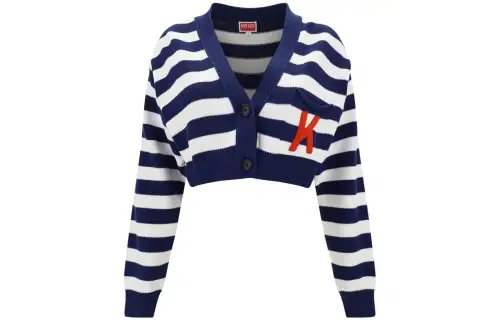KENZO Striped V Neck Knitted Cardigan