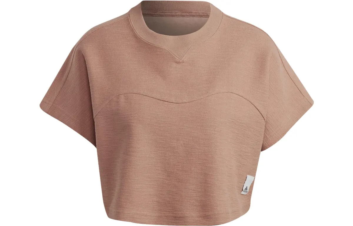 Adidas Lounge Crop Tops Women's Orange Crew Neck Moderate