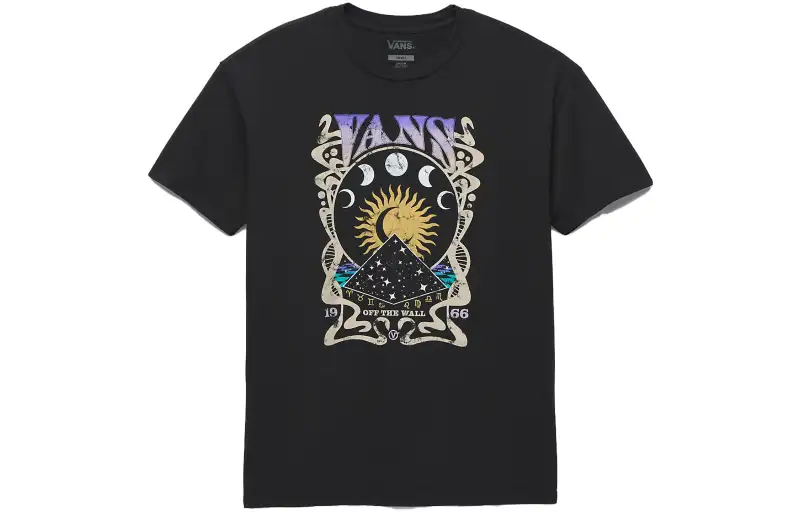 Vans T Shirts Women's Black Crew Neck Moderate Straight Fit