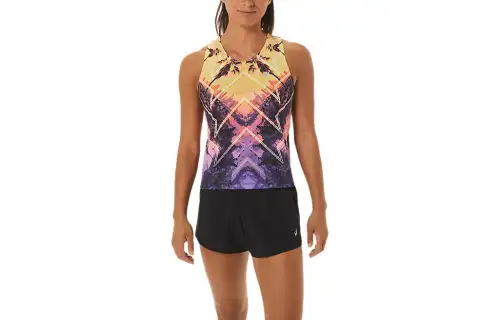 ASICS MARATHON TANK T Shirts Women's Multicolor Crew Neck Moderate Straight Fit