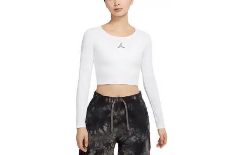 Jordan Flight Crop Tops Women's White Crew Neck Moderate