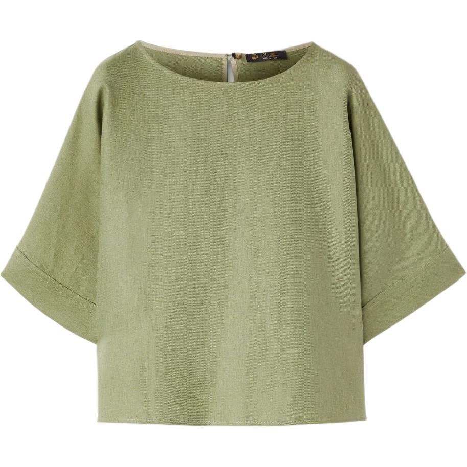 Loro Piana SS24 Solid Color Crew Neck Casual Elbow Length Long Sleeved T Shirt Women's Matcha Macaron Green