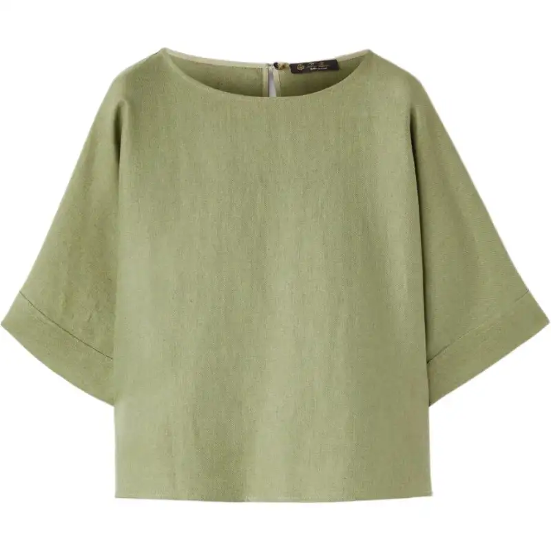 Loro Piana SS24 Solid Color Crew Neck Casual Elbow Length Long Sleeved T Shirt Women's Matcha Macaron Green