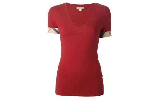 Burberry T Shirts Women's Red V Neck Moderate Straight Fit
