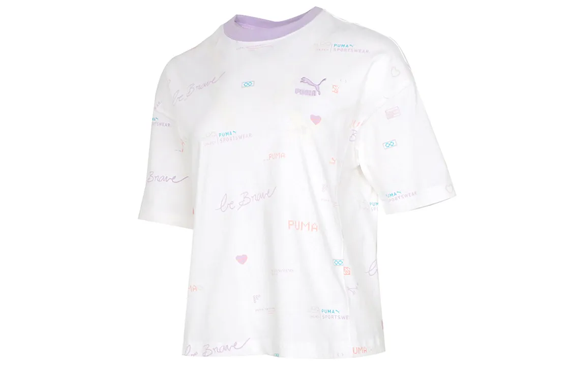 PUMA T-Shirts Women's White Crew Neck Moderate Straight Fit