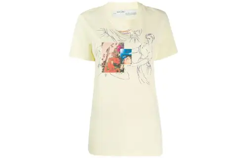 OFF WHITE SS22 T Shirts Women's Beige Yellow Crew Neck Moderate Straight Fit