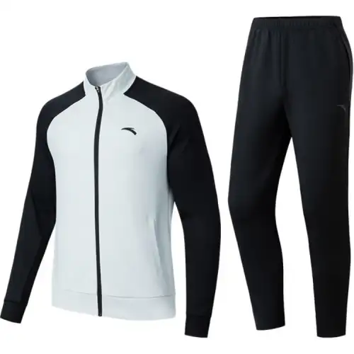 ANTA Casual Sportswear Men's Mist Gray Jacket+Basic Black Pants Stand Collar Moderate
