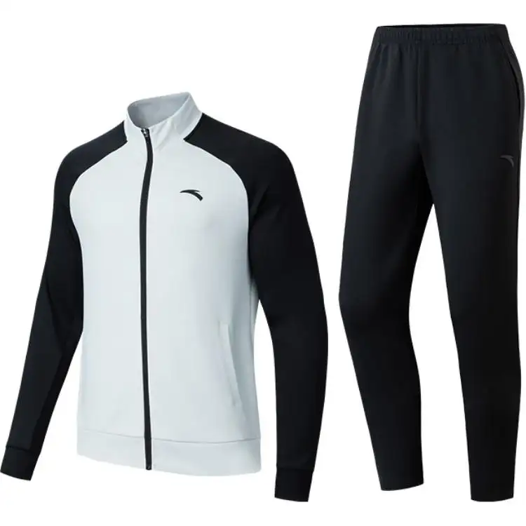 ANTA Casual Sportswear Men's Mist Gray Jacket+Basic Black Pants Stand Collar Moderate