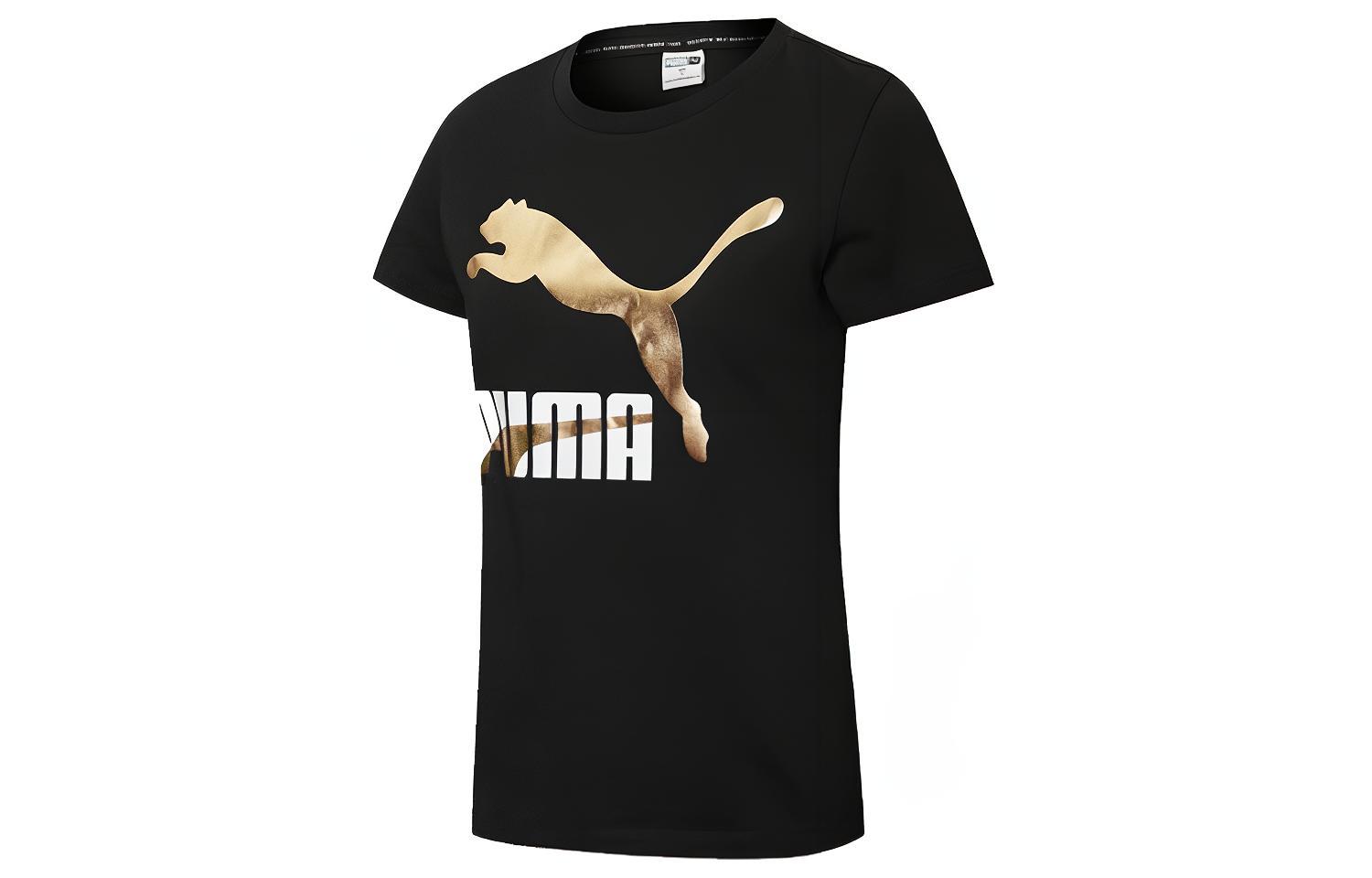 PUMA CLASSICS T Shirts Women's Black Crew Neck Moderate Straight Fit