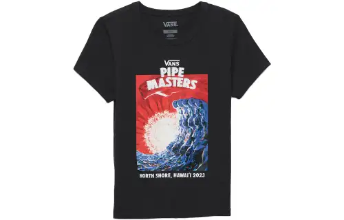 Vans PIPE MASTERS T Shirts Women's Black Crew Neck Moderate Straight Fit