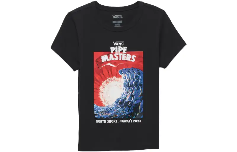Vans PIPE MASTERS T Shirts Women's Black Crew Neck Moderate Straight Fit