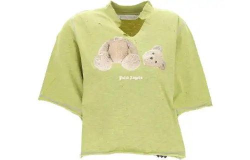 PALM ANGELS Ripped Pa Bear Cropped Tee Yellow/Brown