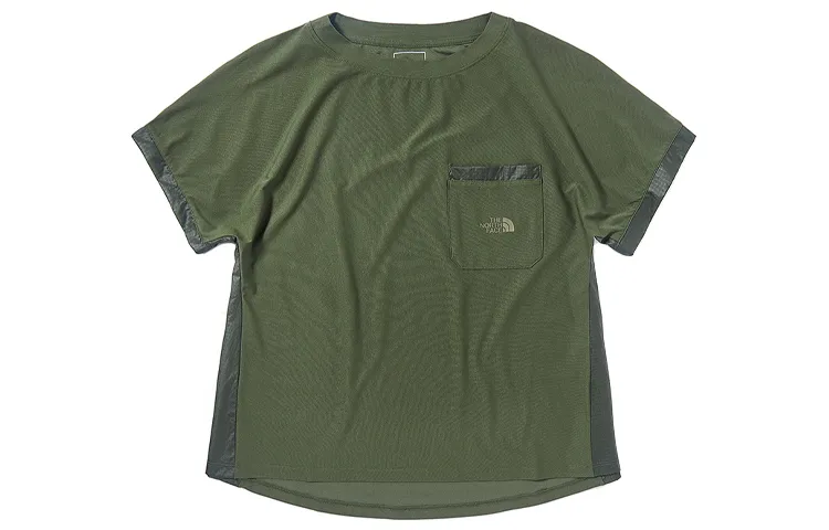 THE NORTH FACE T-Shirts Women's Army Green Crew Neck Moderate Straight Fit