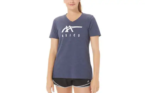 ASICS T Shirts Women's Purple V Neck Moderate Straight Fit