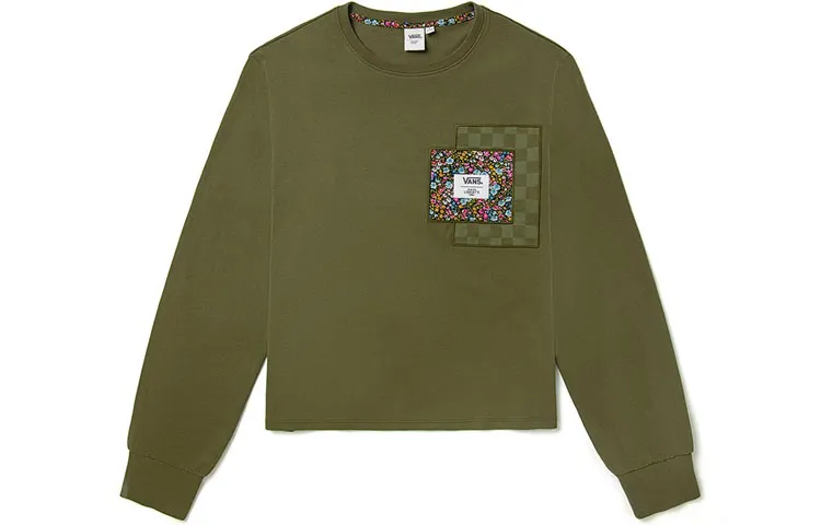 Vans Liberty Fabrics T-Shirts Women's Green Crew Neck Moderate Straight Fit
