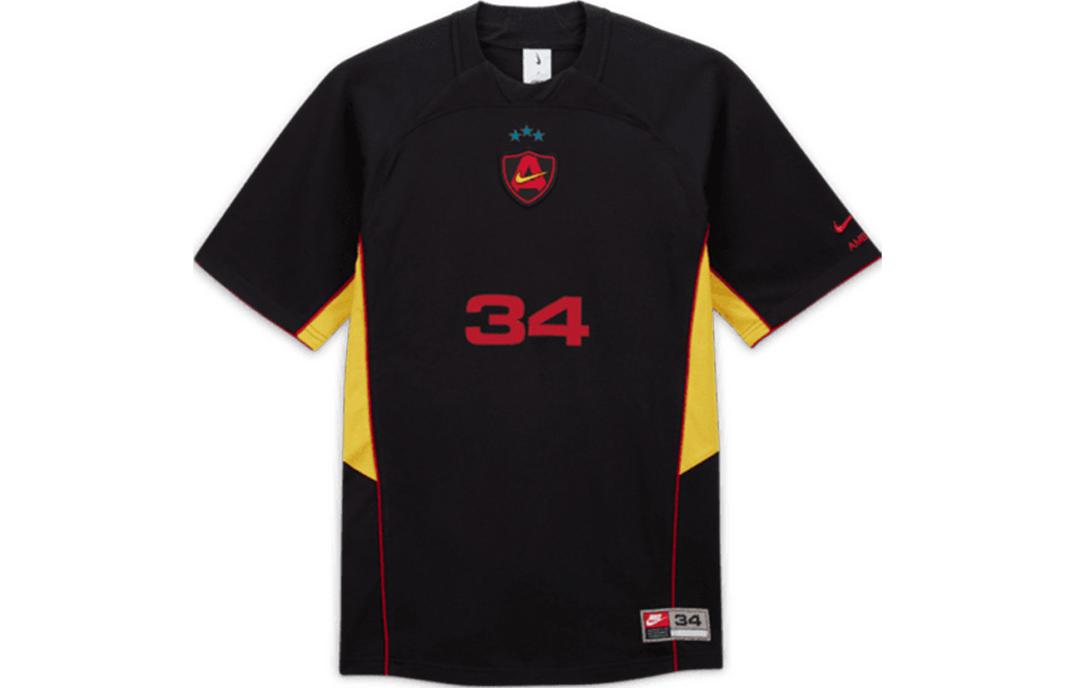 Nike X AMBUSH joint model SS23 splicing number 34 Logo embroidered short-sleeved football jersey Asian version Men and women Black