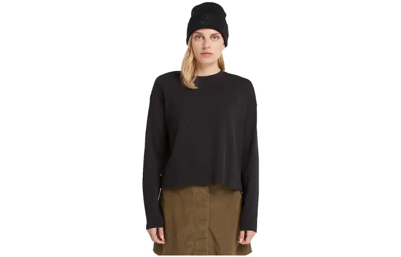 Timberland T Shirts Women's Black Crew Neck Moderate Straight Fit