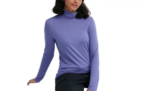 UNIQLO T Shirts Women's Lavender Draped Collar Moderate Straight Fit