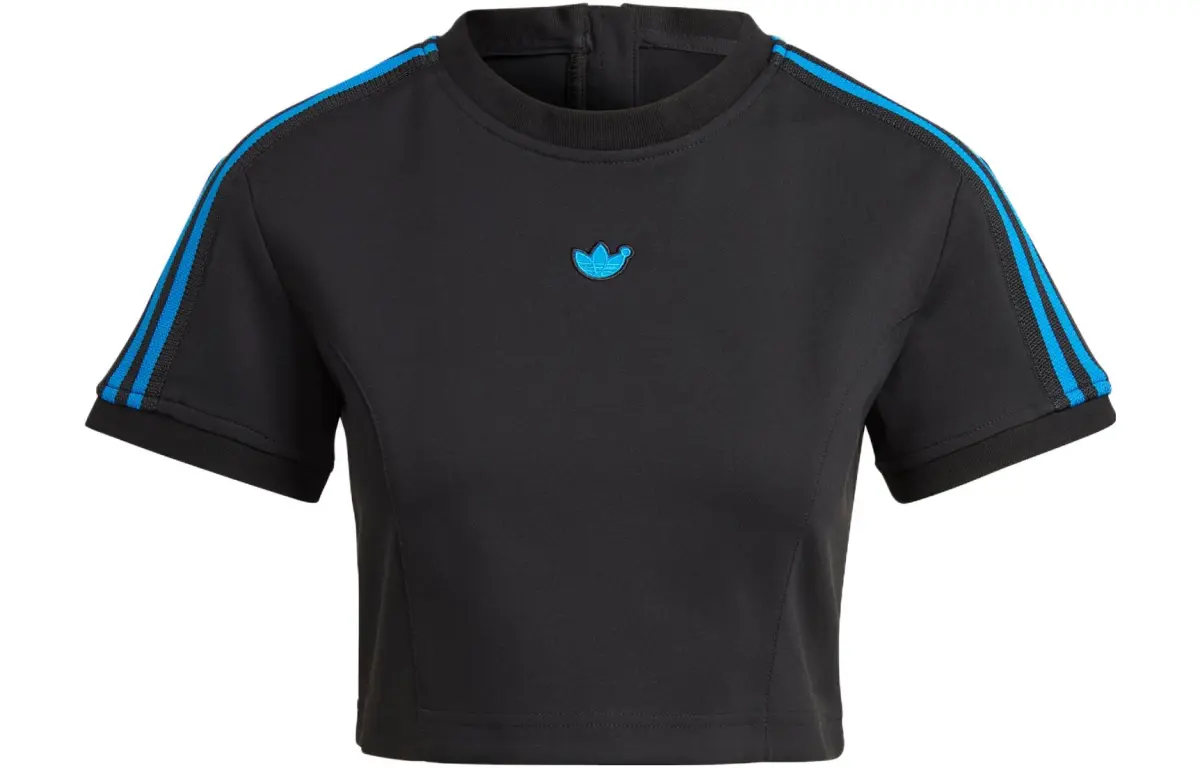 Adidas Originals BLUE VERSION CROP TEE Crop Tops Women's Black Crew Neck Moderate