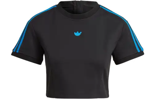 Adidas Originals BLUE VERSION CROP TEE Crop Tops Women's Black Crew Neck Moderate