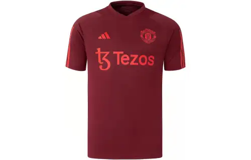 Adidas Manchester United Tiro 23 Jersey letter stripe print Manchester United quick-drying training sports short-sleeved football shirt men's dark red
