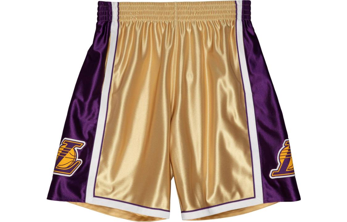 Mitchell & Ness 75th Anniversary Gold Swingman Los Angeles Lakers Colorblock Letter Print Mid-Rise Straight Leg Football Pants Men's Yellow