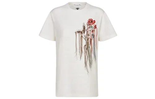 DIOR T Shirts Women's Ecru Crew Neck Moderate