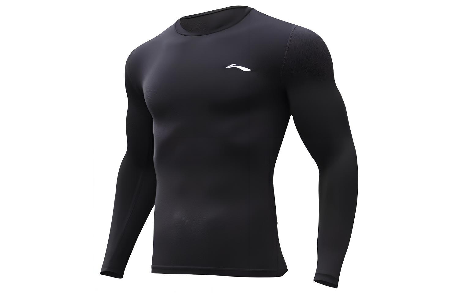 Li Ning Logo Print Fleece Lined Thermal Slim Fit Workout Clothing Men’s Black